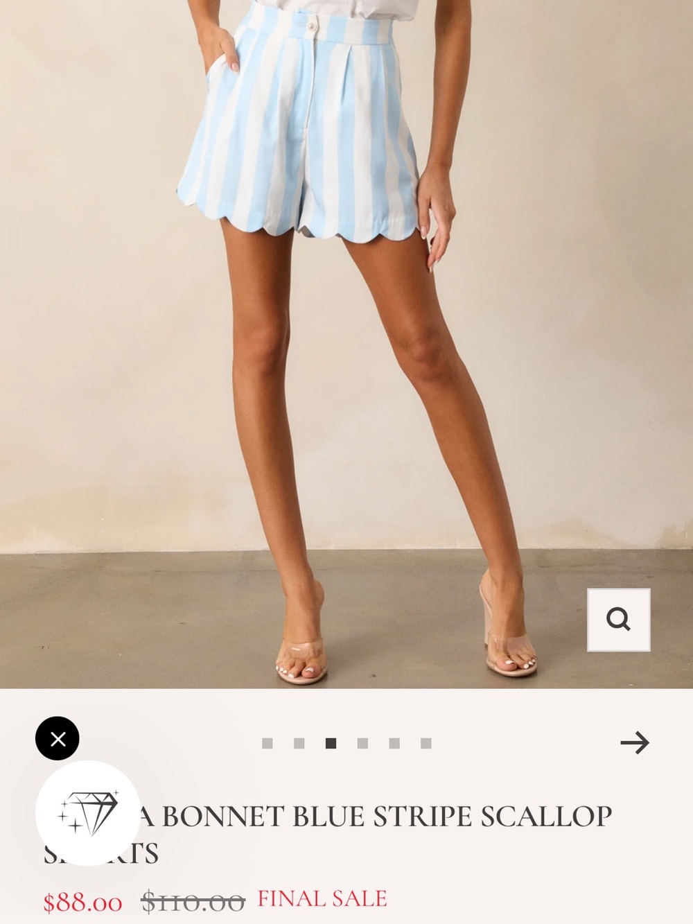 NWT Prosperina Blue Striped Scalloped Shorts
